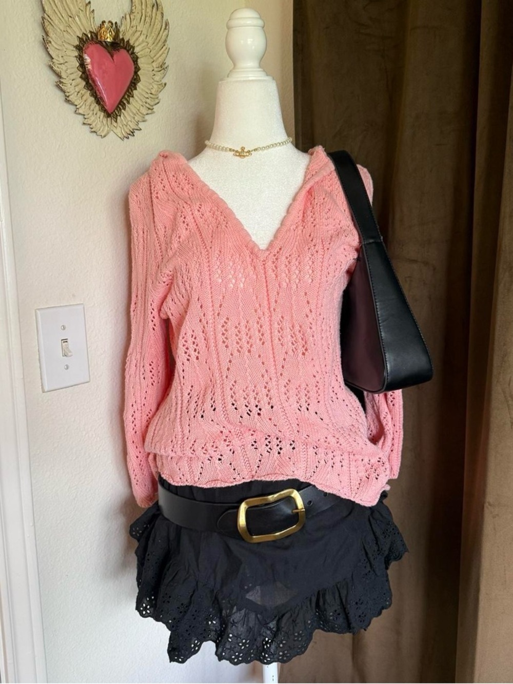 Peach Knit Hooded Pullover Sweater